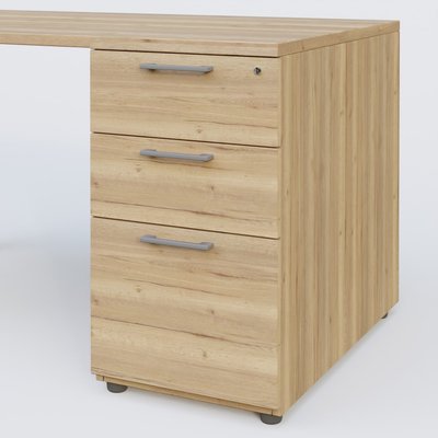 [Pas de famille] - [Pas de sous famille] - K3 Plateau droit 140x80 avec caisson porteur mélamine. Plateau ,caisson Chêne naturel et pietement Aluminium