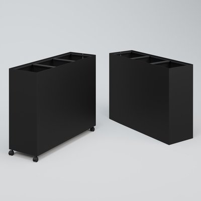 ACCESSOIRES - ACCESSOIRES  - Poubelle 3 Modules HT 75 cm Larg. 90 cm Prof. 30cm avec roulettes . Coffre noir