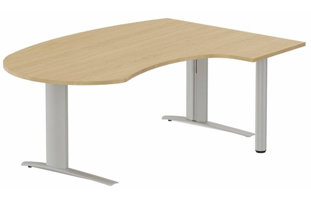 Gamme K1 - Plans compacts - k1 Poutre - Plan compact 90° asymétrique Manager 190x141x104 / 60cm, pied de soutien sous retour à droite -Finitions : PLATEAUX: CHENE (CE) / PIETEMENTS: ALUMINIUM (AL)