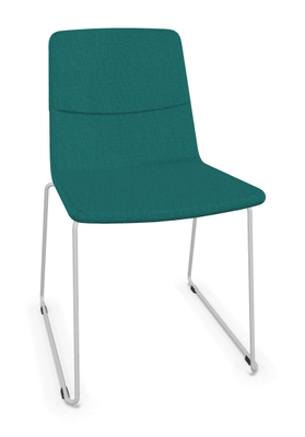 CHAISES ET TABOURETS - Pour tables standards, ht 75 cm, piétement 4 pieds - MELODY chaise piétement luge laqué aluminium, face intérieure tissu SYNERGY coloris bleu turquoise face extérieure tissu SYNERGY coloris bleu turquoise
