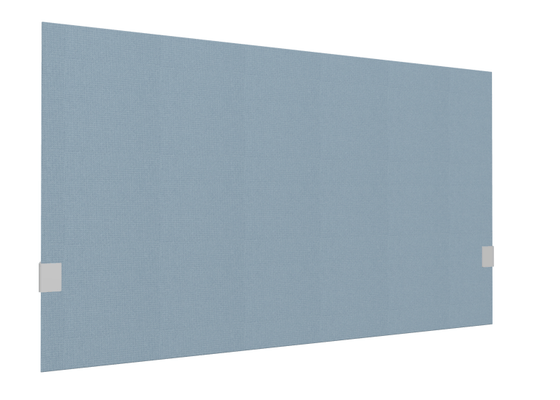 PANNEAUX ECRANS POUR BUREAU DROIT SOLO - Pour bureaux largeur 120 cm - SECRET Panneau-écran acoustique H74cm pour poste solo L.120cm. 2 faces tissu STEP coloris bleu clair. pinces de fixation réglables en hauteur coloris aluminium