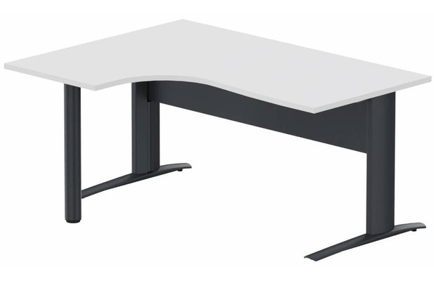 Gamme K1 - Plans compacts - K1 Voile de fond Métal - Plan compact 90° asymétrique 180x120x80/60cm sur pied de soutien - retour à gauche -Finitions : PLATEAUX: BLANC (BL) / PIETEMENTS: ANTHRACITE (AN)