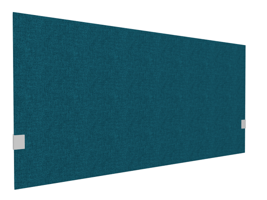 PANNEAUX ECRANS POUR BUREAU DROIT SOLO - Pour bureaux largeur 140 cm - SECRET Panneau-écran acoustique H74cm pour poste solo L.140cm. 2 faces tissu STEP coloris turquoise chiné. pinces de fixation réglables en hauteur coloris aluminium