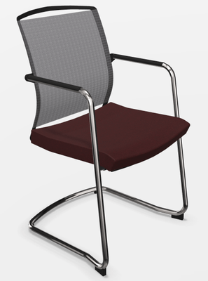 VISITEURS ET FONCTIONNELS - 4 Pieds - DANDY VISITEUR fauteuil luge, dos résille noir, tissu BONDAI coloris bordeaux, structure chrome
