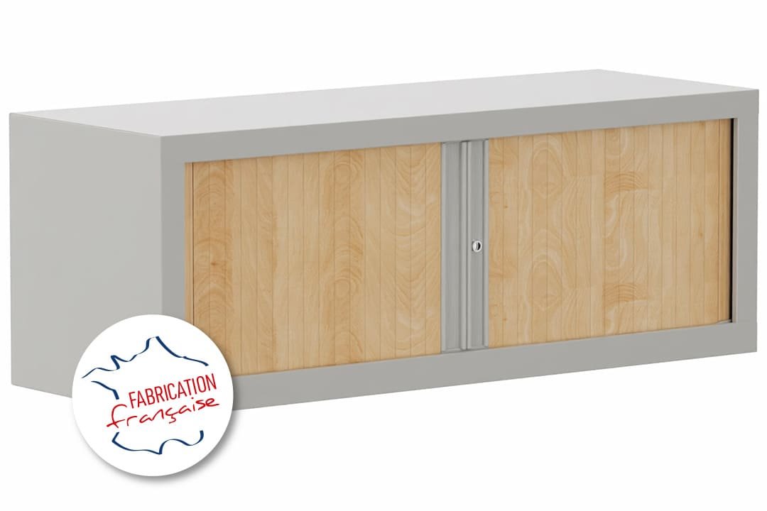 Armoire rehausse H44xL120cm coffre aluminium/rideaux hêtre