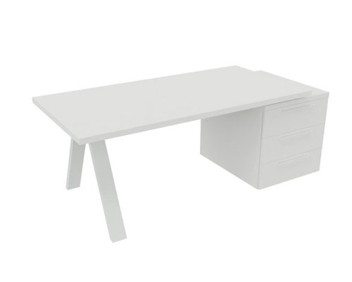 [Pas de famille] - [Pas de sous famille] - X3 Plan Manager 200*100cm + caisson XXL débordant (encombrement 206x90cm). Plateau, caisson Blanc et pietement Blanc.