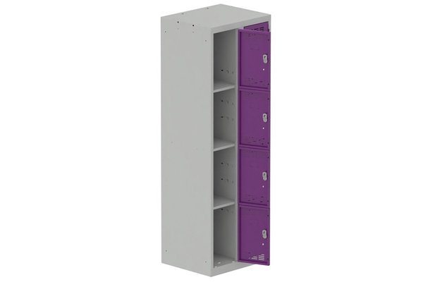 [Pas de famille] - [Pas de sous famille] - Vestiaire multicases 2 colonnes L,30cm 4 cases (fermeture cadenas) H,180xL,60xP,50cm coffre gris clair/portes prune