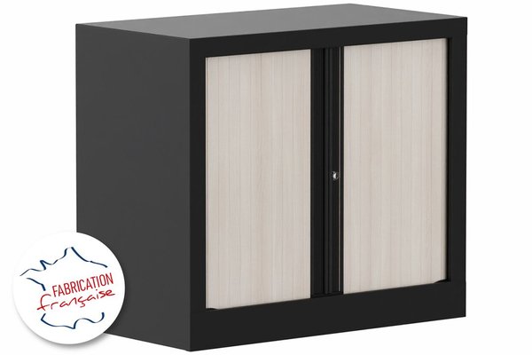 [Pas de famille] - [Pas de sous famille] - Armoire à rideaux H69,5xL80cm 1 tablette  Coffre Noir rideaux acacia