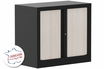 [Pas de famille] - [Pas de sous famille] - Armoire à rideaux H69,5xL80cm 1 tablette  Coffre Noir rideaux acacia