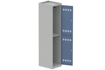 [Pas de famille] - [Pas de sous famille] - Vestiaire multicases 1 colonne L,40cm 2 cases (fermeture cadenas) H,180xL,40xP,50cm coffre gris clair/portes bleu