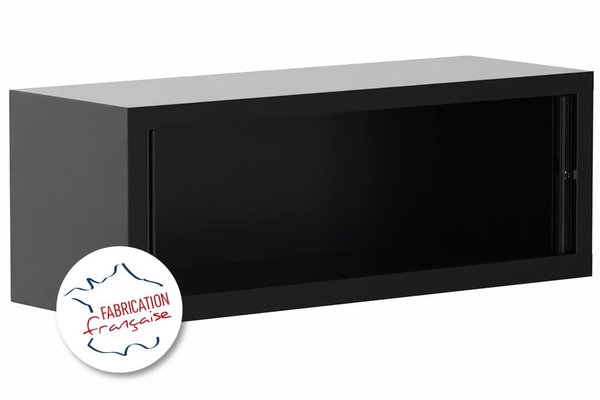 [Pas de famille] - [Pas de sous famille] - Armoire rehausse H44xL120cm coffre noir grainé/rideaux acacia