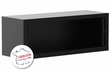 [Pas de famille] - [Pas de sous famille] - Armoire rehausse H44xL120cm coffre noir grainé/rideaux acacia
