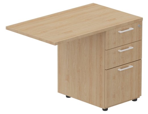 Gamme K1 - Extensions - Plans droits - Retour direct 100x60cm sur caisson mélamine HB P.60cm 3 tiroirs, plateau hêtre, structure blanc