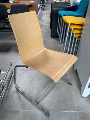 DESTOCKAGE - Chaise - Chaise de cafétariat appui sur table chromée coque bois hêtre