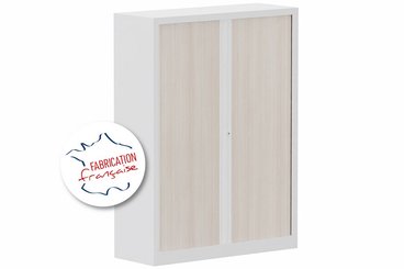 ARMOIRES A RIDEAUX - Largeur 120 cm - Armoire à rideaux H160xL120cm 3 tablettes, coffre blanc, rideaux acacia