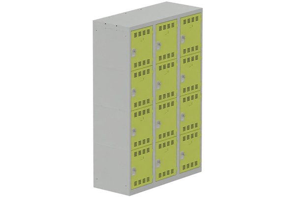 [Pas de famille] - [Pas de sous famille] - Vestiaire multicases 3 colonnes L,40cm 4 cases (fermeture cadenas) H,180xL,120xP,50cm coffre gris clair/portes anis