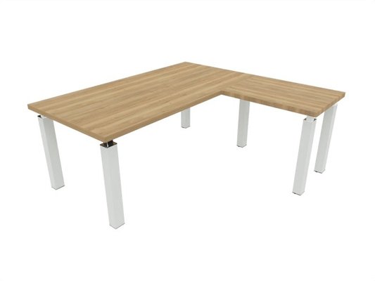 [Pas de famille] - [Pas de sous famille] - X4- Plan Manager 180x90cm + retour 100x60cm sur pieds (encombrement 180x190cm)  Plateau : Chêne naturel / Piètements : blanc