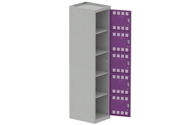 [Pas de famille] - [Pas de sous famille] - Vestiaire multicases 1 colonne L,40cm 5 cases (fermeture cadenas) H,180xL,40xP,50cm coffre gris clair/portes prune