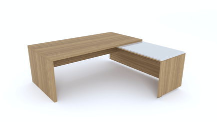 Gamme X5 - Tables de Bureau avec retour - X5- Plan Manager 200x100cm avec retour mur aligné top verre (encombrement 200x200cm) Finitions = Plateau : noyer /Plateau : Verre (VB)
