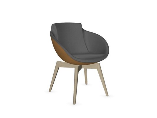 FAUTEUILS/POUFS - 4 pieds bois - Coco - Fauteuil 4 pieds bois naturel (W1). Tissu Int Step Gris L13 - Tissu Ext Step Jaune STJ