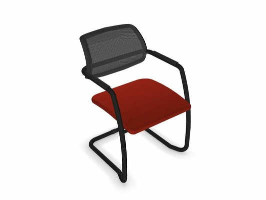 VISITEURS ET FONCTIONNELS - Luge - DIVA fauteuil dos résille. piétement luge laqué noir ASSISE ROUGE
