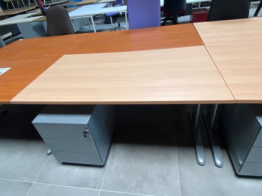 DESTOCKAGE - Bureau - Bureau K1 plan droit 140 x 80 cm avc VDF en bois et caiss métalique mobile 3 trs, plateau HE piét alu
