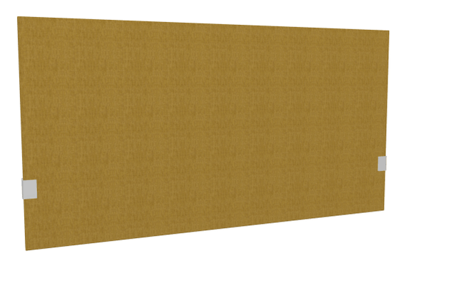 PANNEAUX ECRANS POUR BUREAU DROIT SOLO - Pour bureaux largeur 140 cm - SECRET Panneau-écran acoustique H74cm pour poste solo L.140cm. 2 faces tissu BERTA coloris jaune moutarde. pinces de fixation réglables en hauteur coloris aluminium