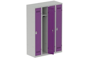 [Pas de famille] - [Pas de sous famille] - Vestiaire industrie propre 4 portes (fermeture cadenas) H180xL120xP50cm coffre gris clair/ porte(s) prune