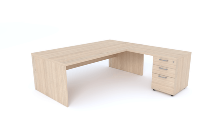 Gamme X5 - Tables de Bureau avec retour - X5- Plan Manager 200x100cm avec retour 100x60cm sur caisson hauteur bureau 3 tiroirs (encombrement 200x200cm)