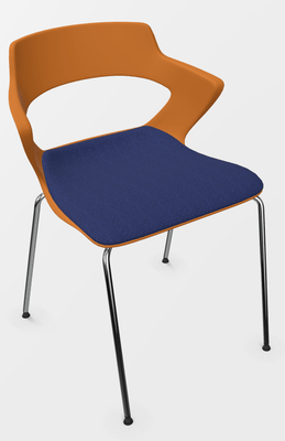VISITEURS ET FONCTIONNELS - 4 Pieds - SWEETY Chaise 4 pieds tube, piétement chrome, coque polypropylène coloris orange, placet assise tissu BONDAI coloris bleu BNC