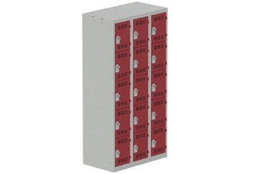[Pas de famille] - [Pas de sous famille] - Vestiaire multicases 3 colonnes L,30cm 5 cases (fermeture cadenas) H,180xL,90xP,50cm coffre gris clair/portes rouge