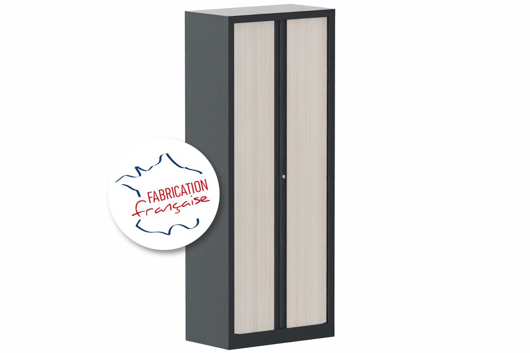 Armoire à rideaux H198xL80cm 4 tablettes, anthracite / acacia