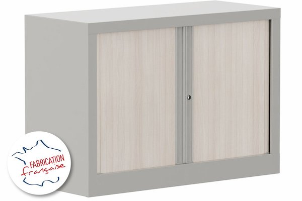ARMOIRES A RIDEAUX - Largeur 100 cm  / Hauteur 69.5 cm  - Armoire à rideaux H69,5xL100cm 1 tablette, corps aluminium, rideaux acacia