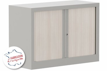 ARMOIRES A RIDEAUX - Largeur 100 cm  / Hauteur 69.5 cm  - Armoire à rideaux H69,5xL100cm 1 tablette, corps aluminium, rideaux acacia