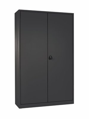 ARMOIRES PORTES BATTANTES - Métalliques - Armoire monobloc métal portes battantes, 4 tablettes L.120xH.195xP42cm anthracite