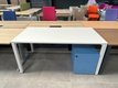 Bureau K3 plan droit 160 x 80 cm avc caiss mobile métalique 2 trs bleu, plateau blc et piét blc