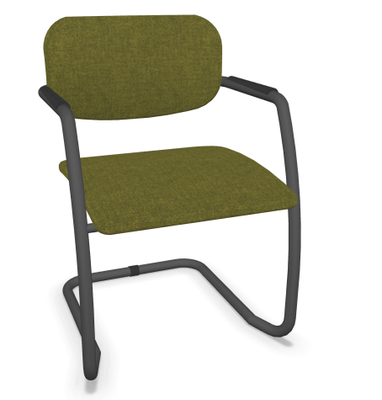 VISITEURS ET FONCTIONNELS - Luge - DIVA fauteuil dos tissu. piétement luge laqué noir assise et dossier tissu STEP coloris vert chiné