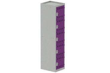 [Pas de famille] - [Pas de sous famille] - Vestiaire multicases 1 colonne L,40cm 5 cases (fermeture cadenas) H,180xL,40xP,50cm coffre gris clair/portes prune