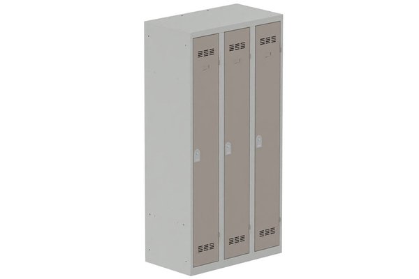 [Pas de famille] - [Pas de sous famille] - Vestiaire industrie propre 3 portes (serrure 2 clés) H180xL90xP50cm coffre gris clair/ porte(s) basalte