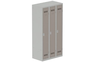 [Pas de famille] - [Pas de sous famille] - Vestiaire industrie propre 3 portes (serrure 2 clés) H180xL90xP50cm coffre gris clair/ porte(s) basalte