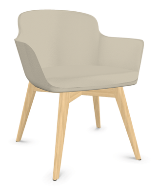 TABLES BASSES - Pieds bois - NAPOLEON Siège Lounge coque polyuréthane moulée tapissée Valencia Ivoire / pieds bois