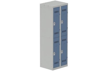 [Pas de famille] - [Pas de sous famille] - Vestiaire multicases 2 colonnes L,30cm 2 cases (fermeture cadenas) H,180xL,60xP,50cm coffre gris clair/portes bleu