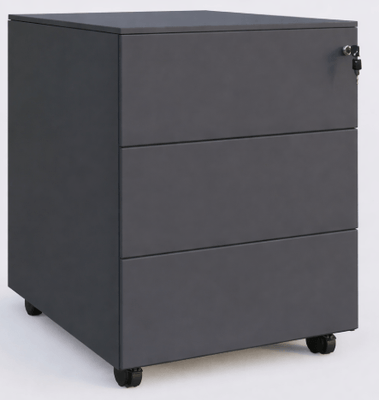 [Pas de famille] - [Pas de sous famille] - Caisson métal sur roulettes 3 tiroirs H57xL42xP54cm/ anthracite
