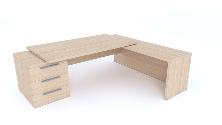 Gamme X5 - Tables de Bureau avec retour - X5- Plan Manager 180x90cm sur caisson XXL 3 tiroirs avec retour mur débordant (encombrement 236x200cm)