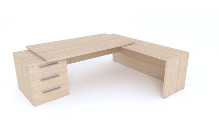 Gamme X5 - Tables de Bureau avec retour - X5- Plan Manager 180x90cm sur caisson XXL 3 tiroirs avec retour mur débordant (encombrement 236x200cm)