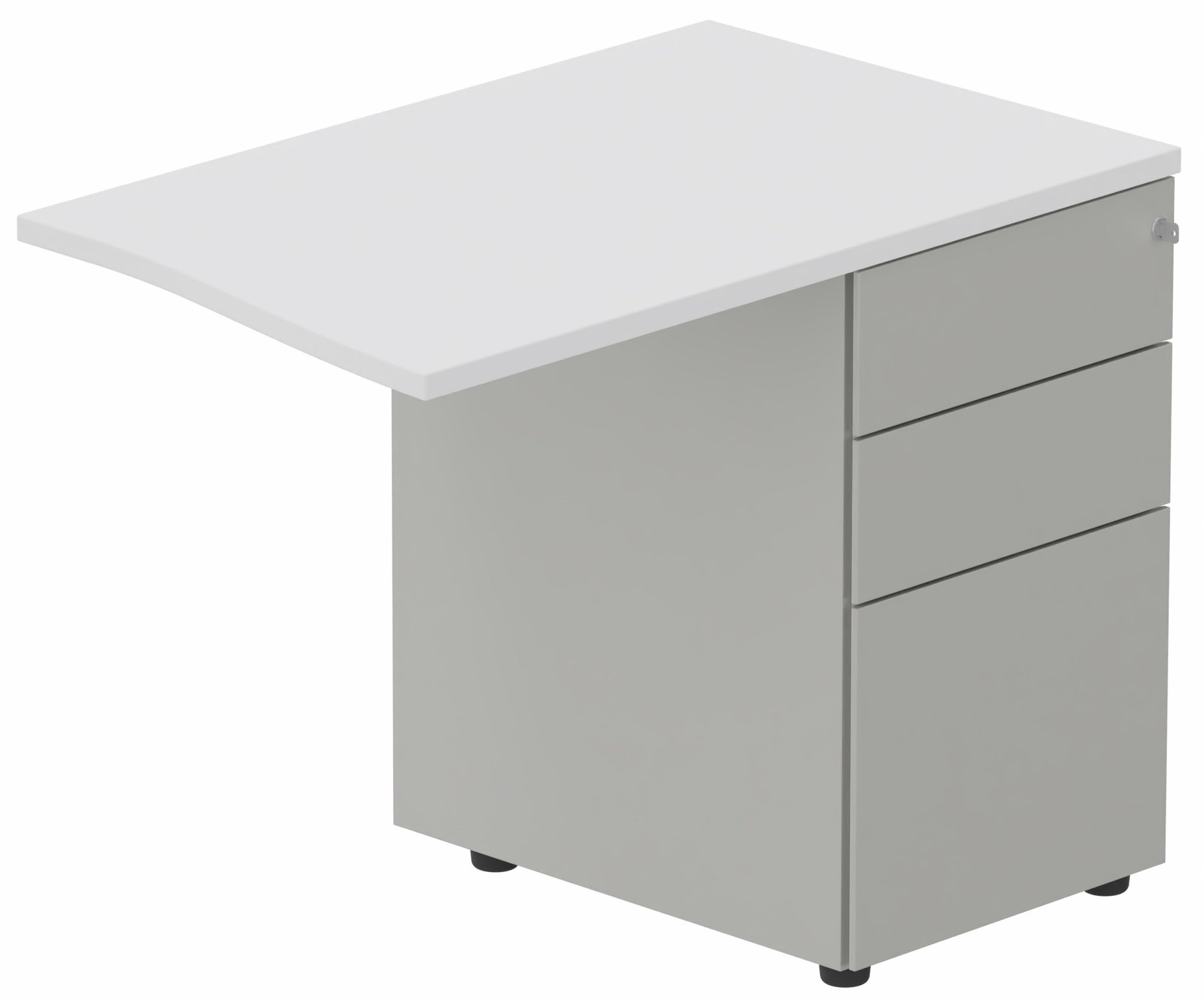 Retour vague à droite 90x60cm sur caisson porteur métal 3 tiroirs blanc/aluminium - sur délai