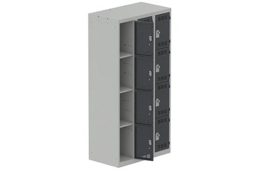 VESTIAIRES MULTICASES - 3 Colonnes - Vestiaire multicases, 3 colonnes L.90cm/12 cases, coffre gris clair/portes anthracite