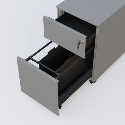 CAISSONS  - Hauteur de bureau - Caisson métal slim sur roulettes 2 tiroirs H57xL32xP54cm/ aluminium