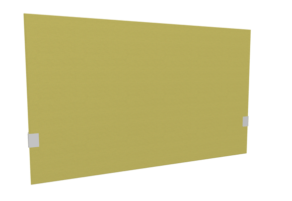 PANNEAUX ECRANS POUR BUREAU DROIT SOLO - Pour bureaux largeur 120 cm - SECRET Panneau-écran acoustique H74cm pour poste solo L.120cm. 2 faces tissu SYNERGY coloris jaune. pinces de fixation réglables en hauteur coloris aluminium