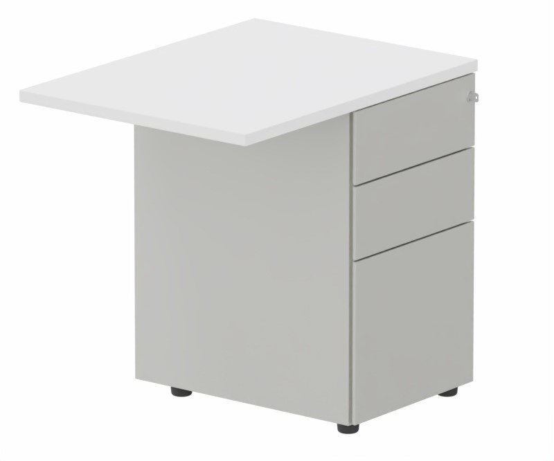 Retour direct 60x80cm sur caisson porteur métal 3 tiroirs blanc/aluminium - sur délai
